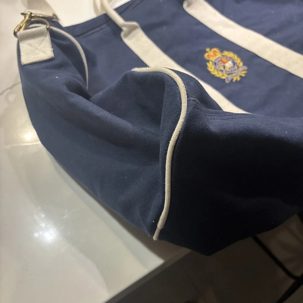Vintage Polo Ralph Lauren Crest Logo Navy Blue Canvas - Large Duffle Bag